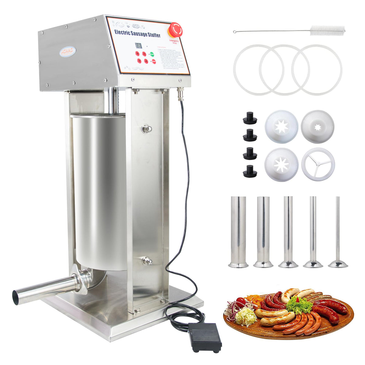 30LB Stainless Steel Electric Sausage Stuffer with 5 Stuffing Tubes X7823