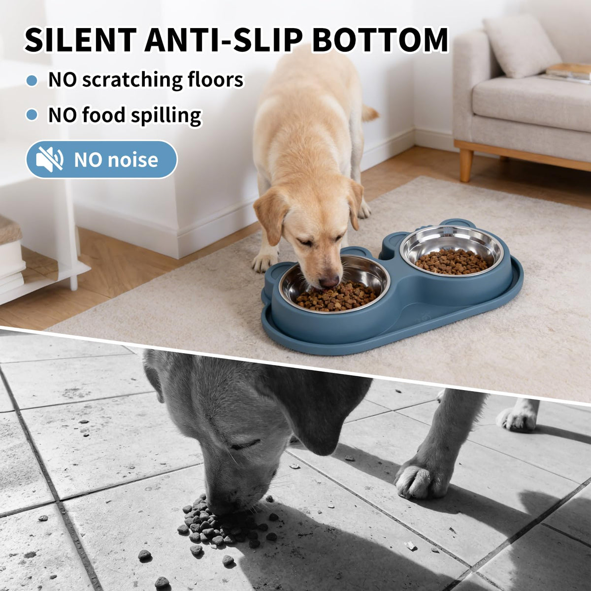 Stainless Steel Double Pet Bowls with Non-Slip Base L5745