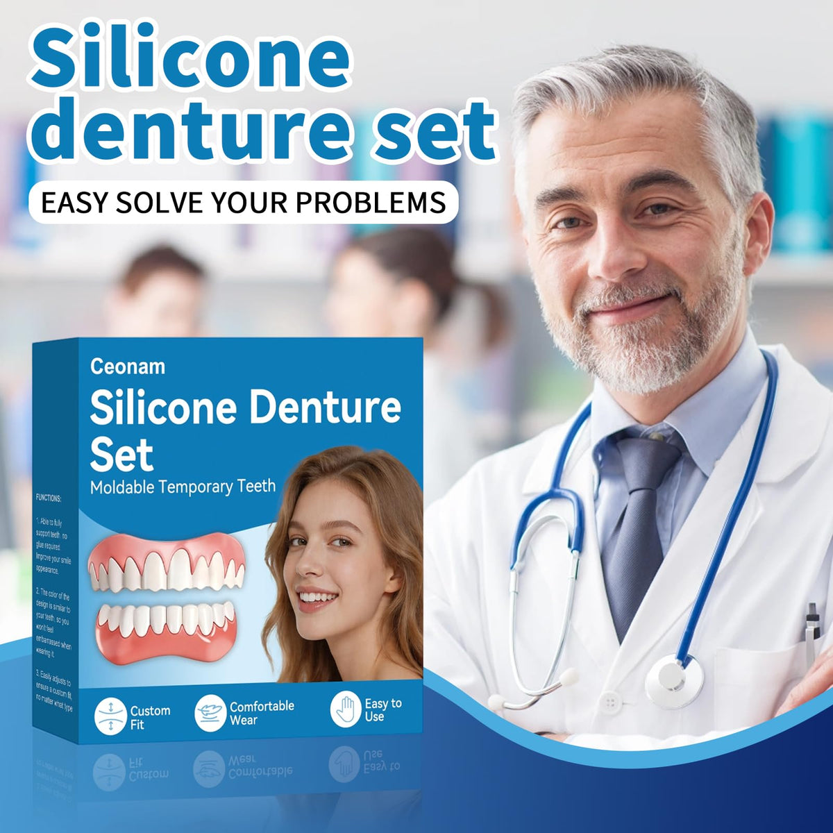 Silicone Denture Set Upper Lower Full Teeth W286953