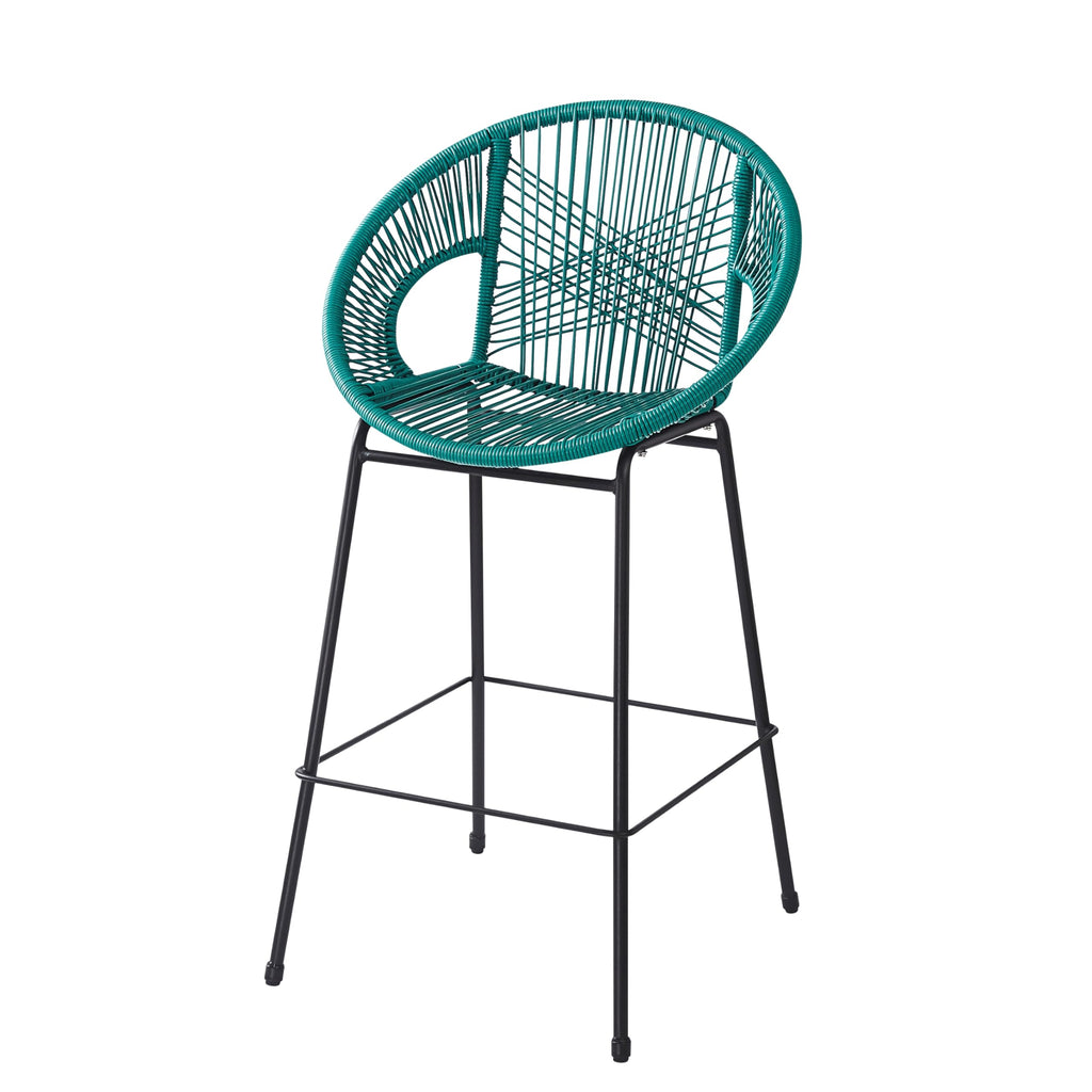 Teal Faux Wicker Outdoor Bar Stool Set of 2 W924813