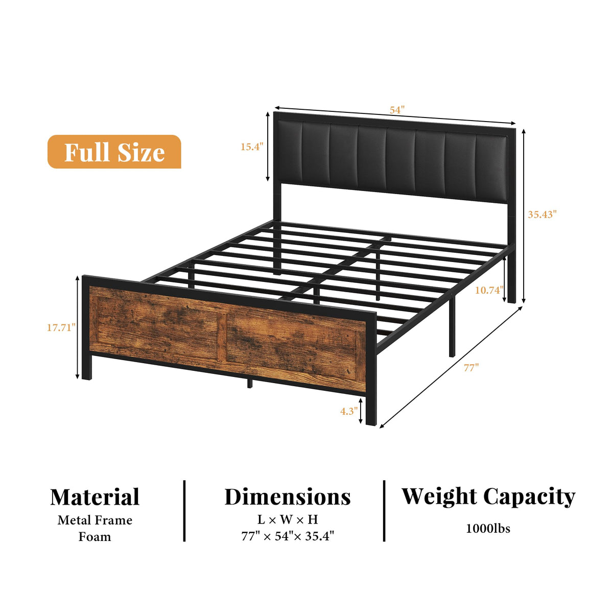 Full Size Metal Bed Frame with Headboard and Footboard I659
