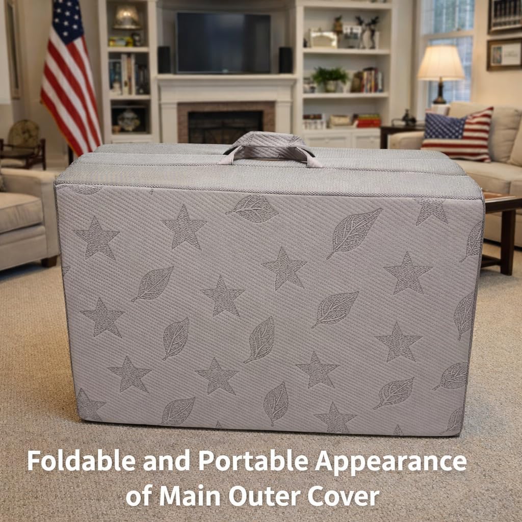 Twin 6-Inch Foam Tri Fold Floor Mattress with 2 Washable Covers Y426