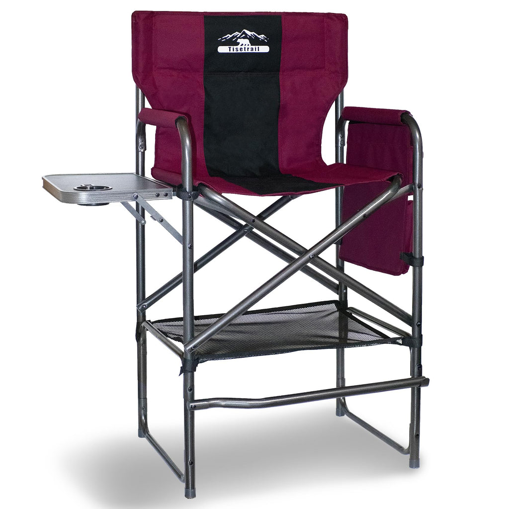 Wine Red Black Bar Height Folding Chair with Side Table M44036