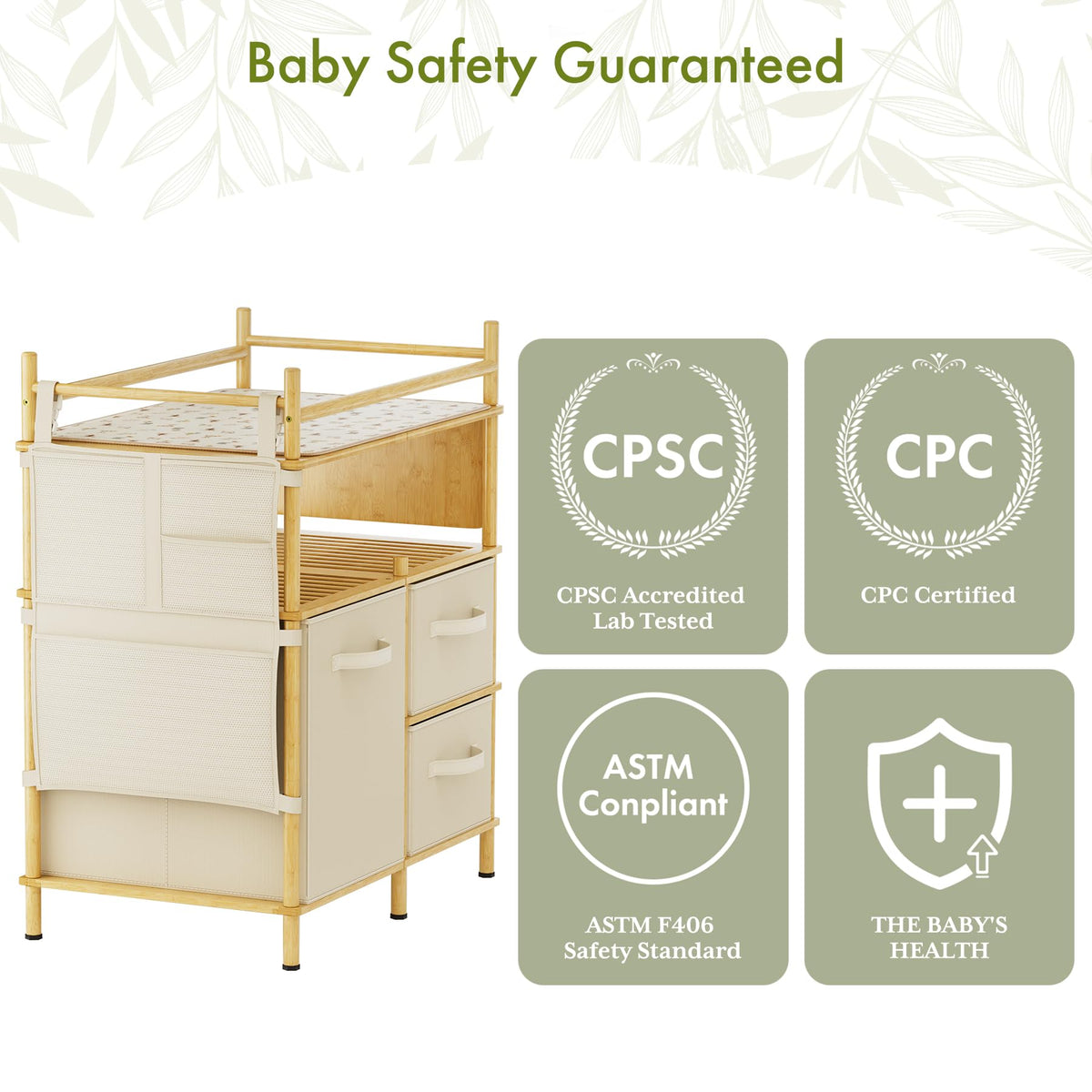 Bamboo Baby Changing Table with 3 Drawers C491