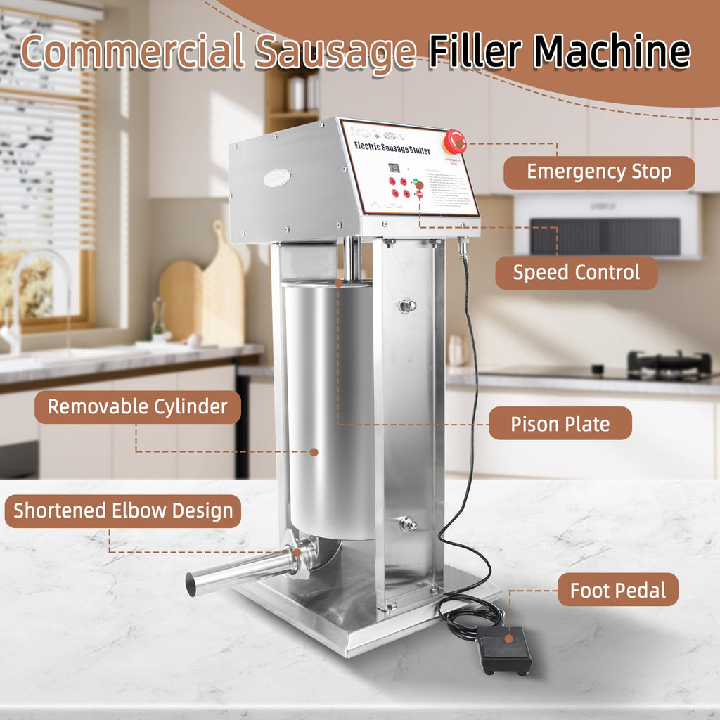 30LB Stainless Steel Electric Sausage Stuffer with 5 Stuffing Tubes X7823