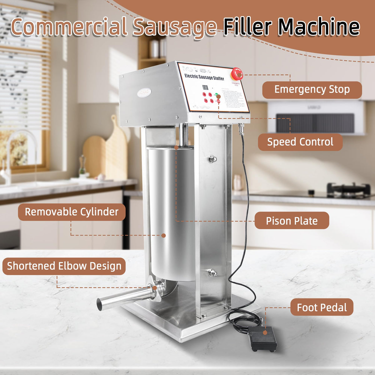 30LB Stainless Steel Electric Sausage Stuffer with 5 Stuffing Tubes X7823