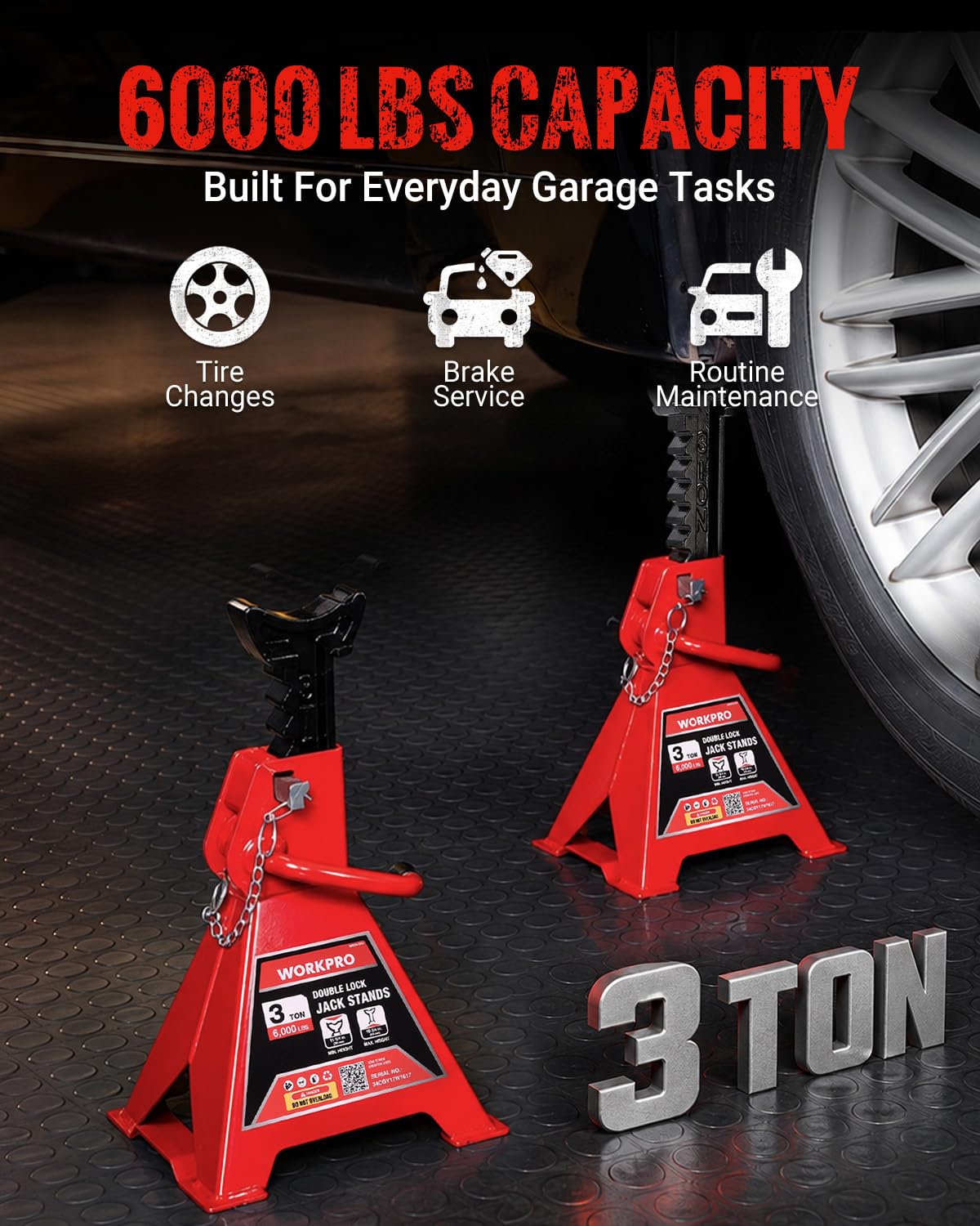 3 Ton Jack Stands with Double Lock, 1 Pair E605