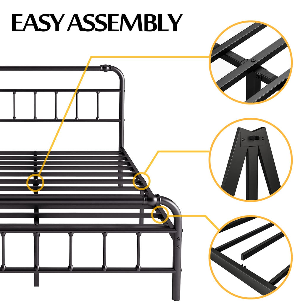 Full Size Metal Bed Frame with Iron Headboard F4406