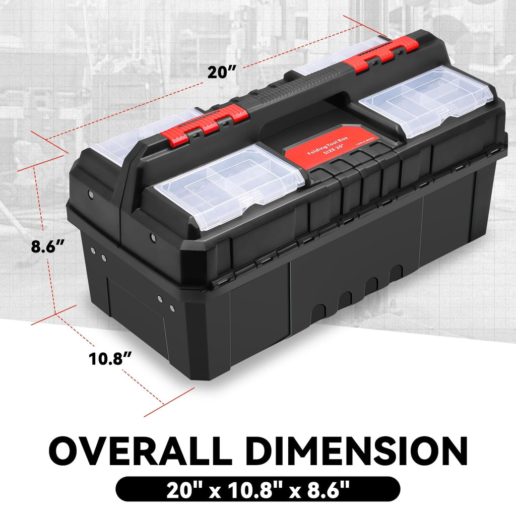Foldable 2-layer Tool Box with Non-Slip Handle Tray Storage, Red M332188