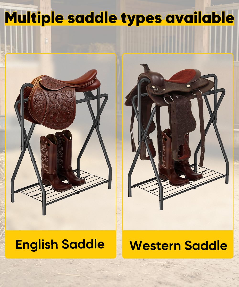 Foldable Black Horse Saddle Rack with Storage W802420