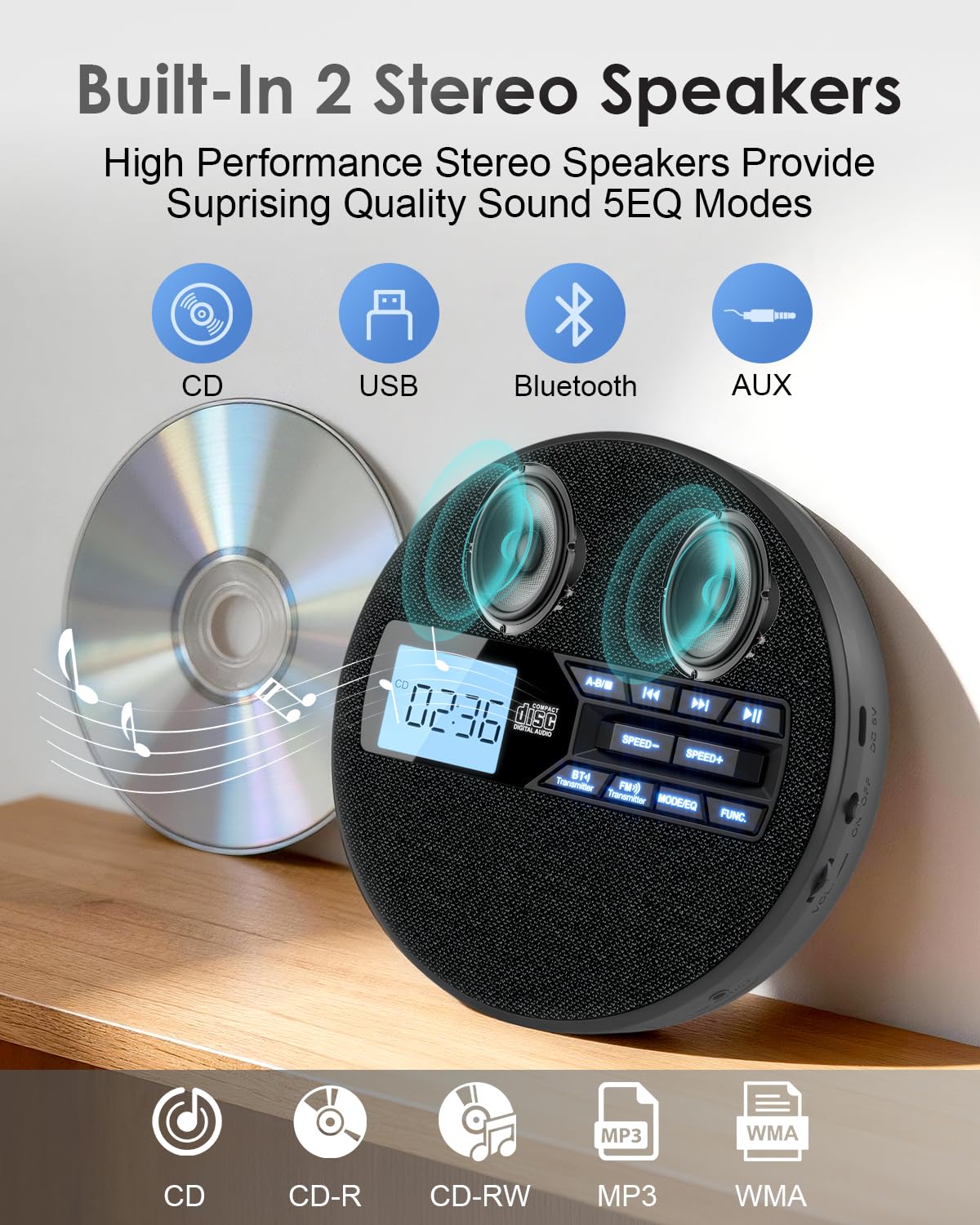 Portable CD Player with Bluetooth & FM Transmitter P22473