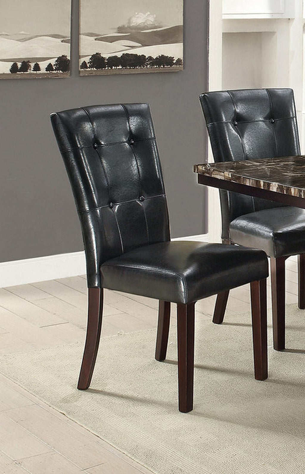 Set of 2 Black Faux Leather Tufted Dining Chairs B11710