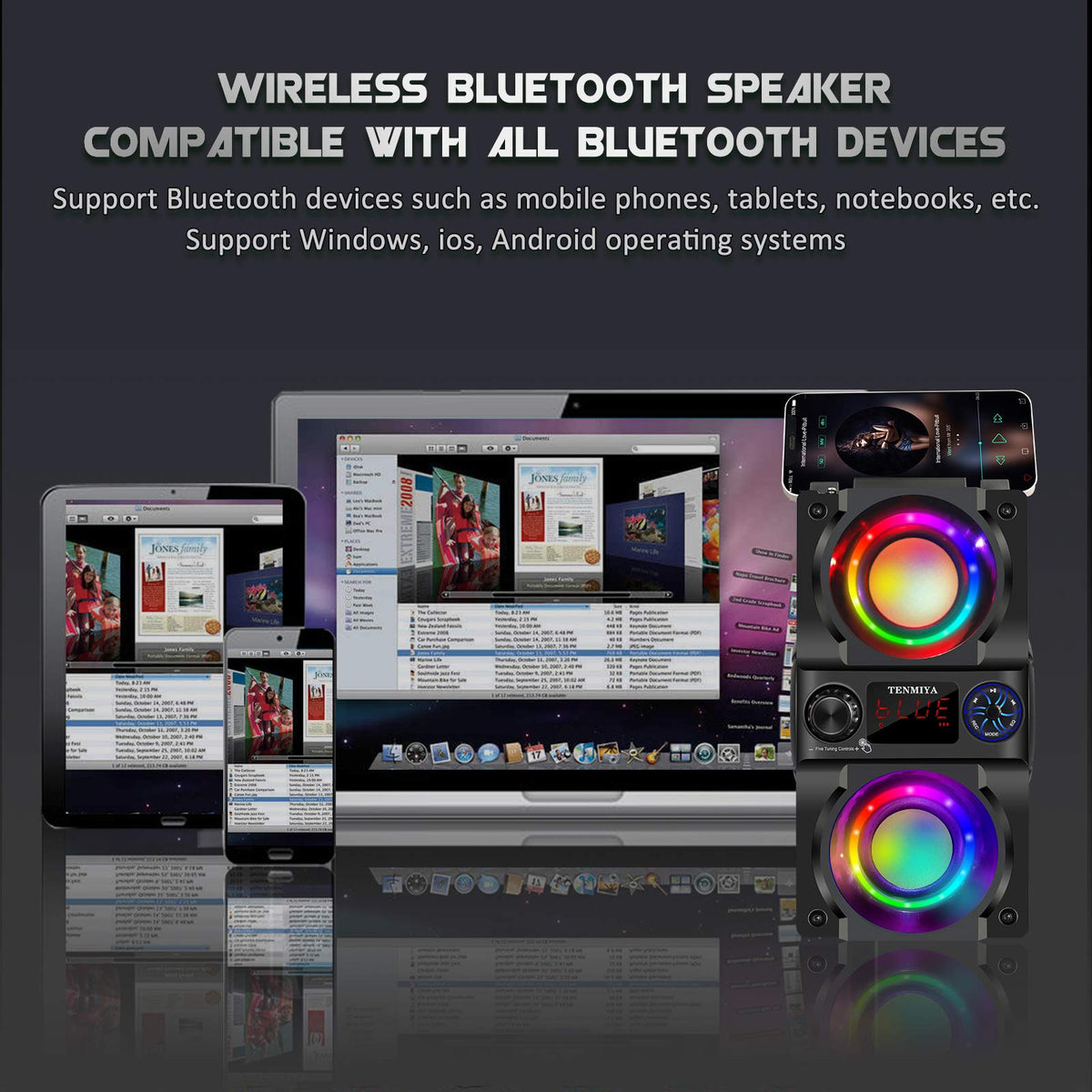 40W Portable Bluetooth Speaker with Lights and FM Radio N97980