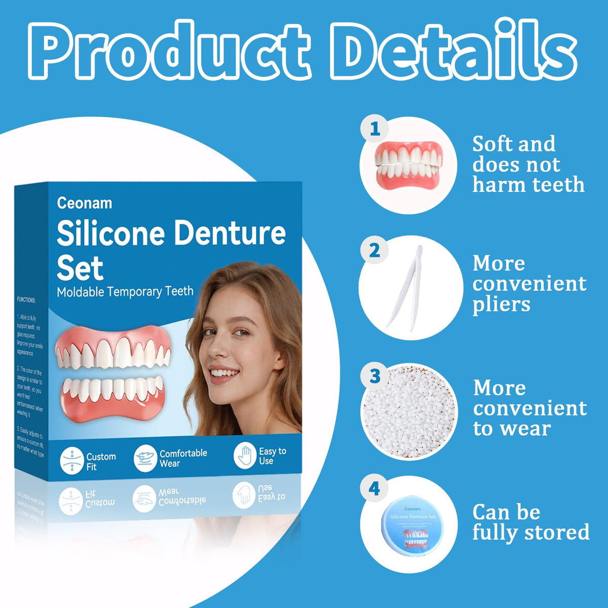 Silicone Denture Set Upper Lower Full Teeth W286953