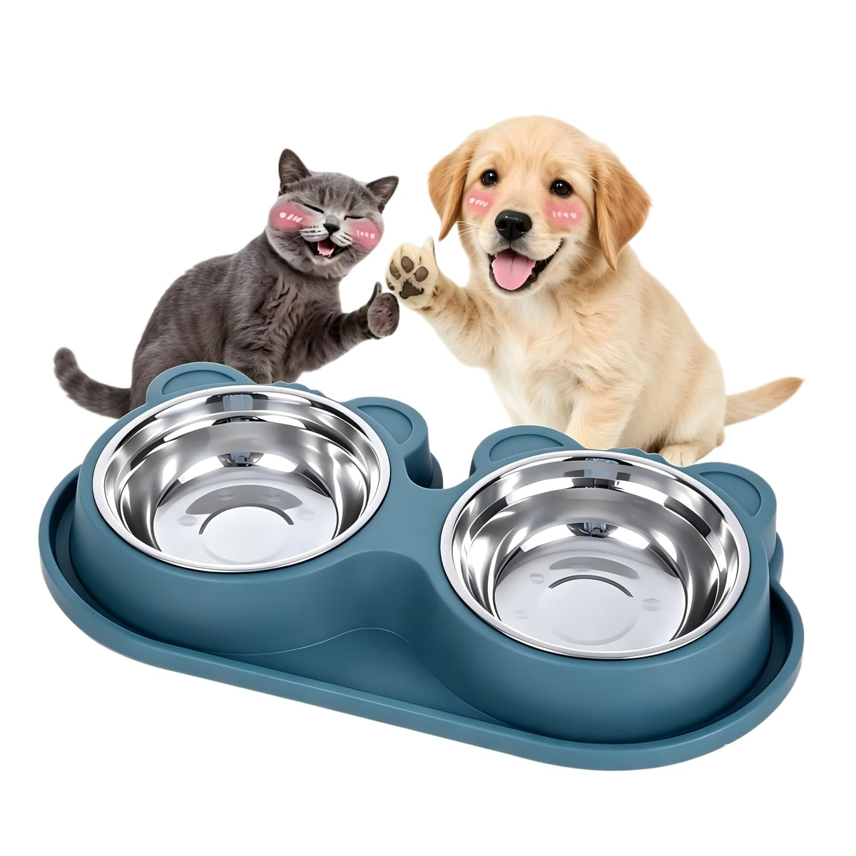 Stainless Steel Double Pet Bowls with Non-Slip Base L5745