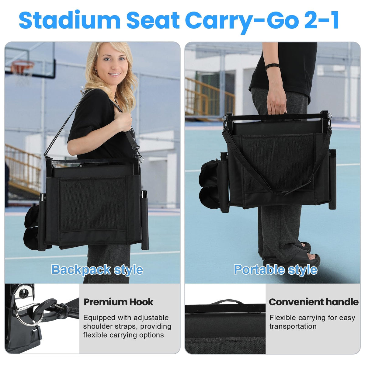 2-Pcs Folding Stadium Seat with Back Support & Cushion H7194