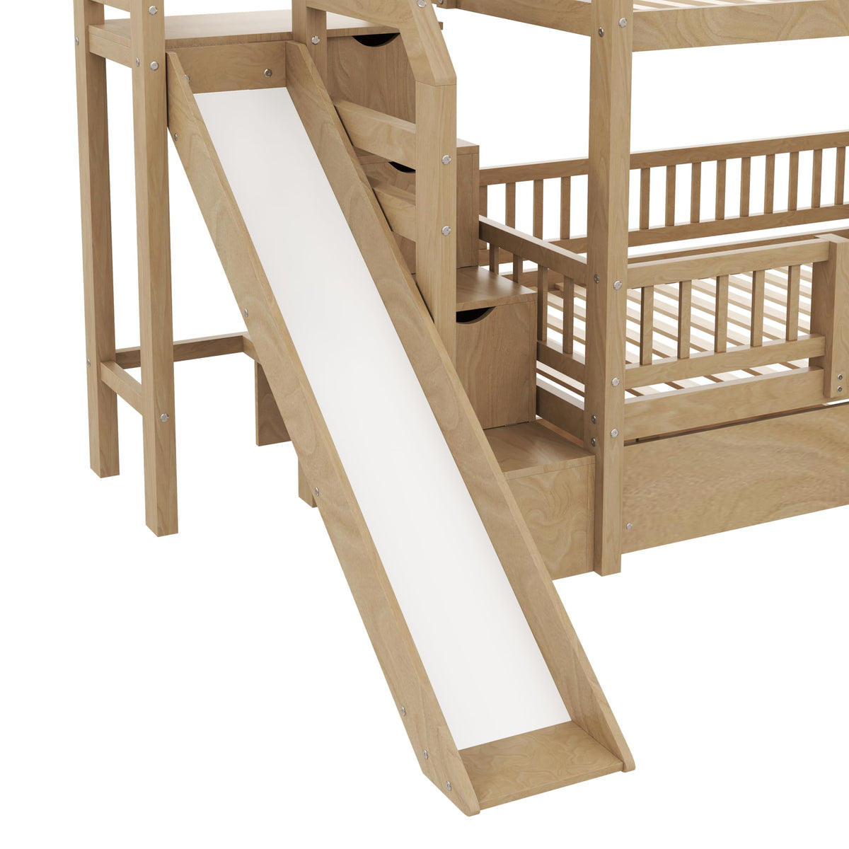 Twin Over Twin Bunk Bed with Slide and Storage Drawers U418513