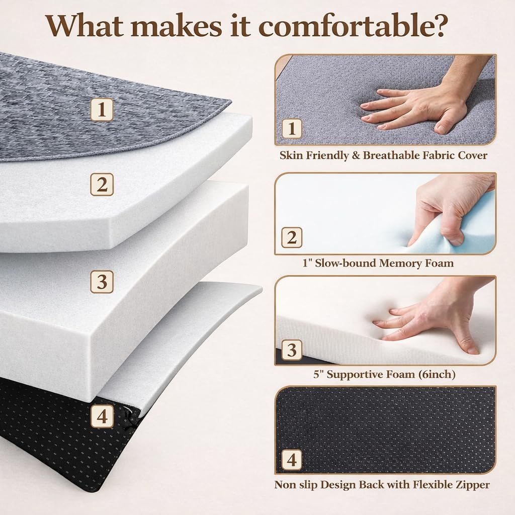 Twin 6-Inch Foam Tri Fold Floor Mattress with 2 Washable Covers Y426