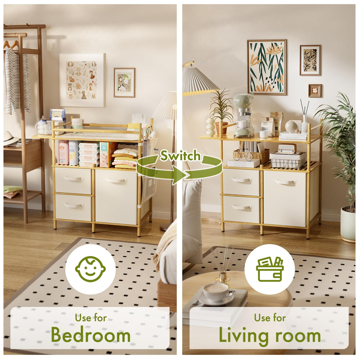 Bamboo Baby Changing Table with 3 Drawers C491