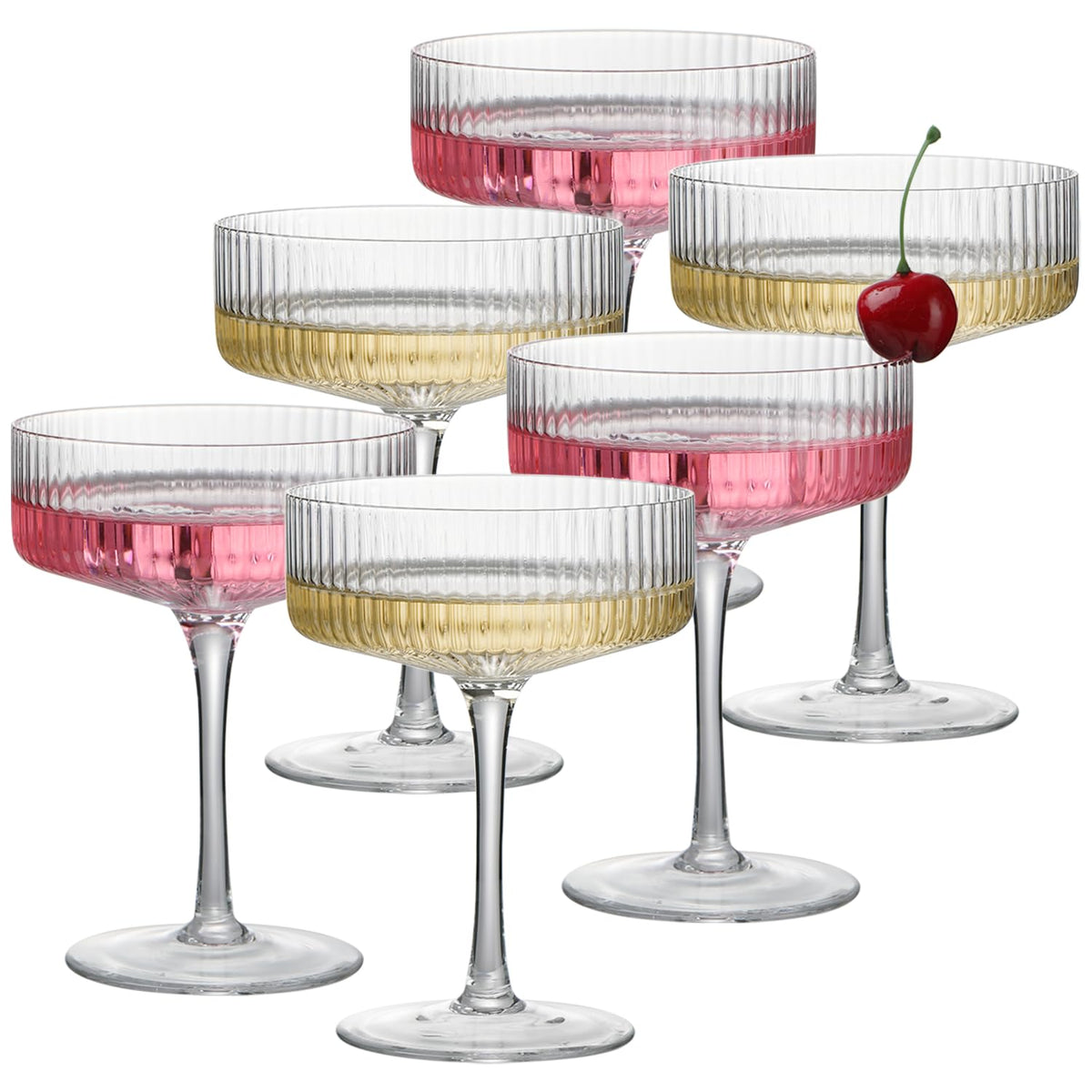 6 Pcs 10 oz Ribbed Coupe Glasses Set K322