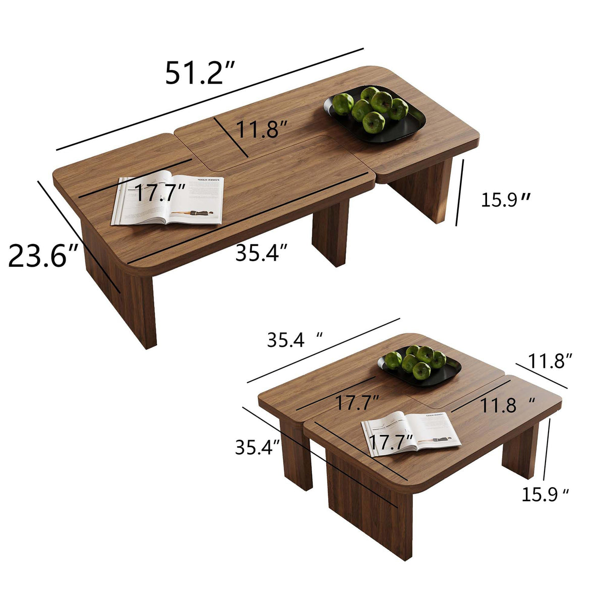 Brown Wooden L-Shape Coffee Table Set of 2 S200328