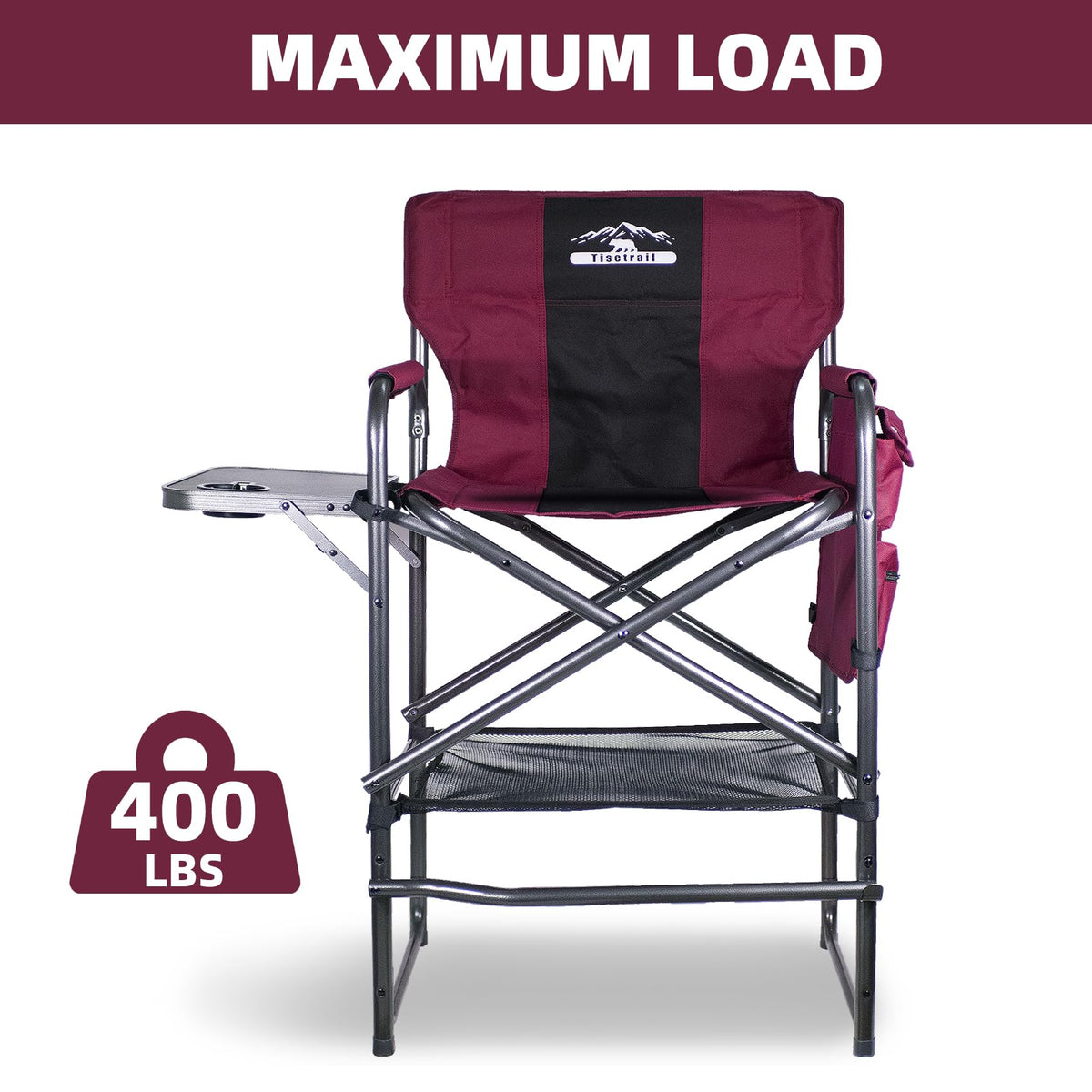 Wine Red Black Bar Height Folding Chair with Side Table M44036