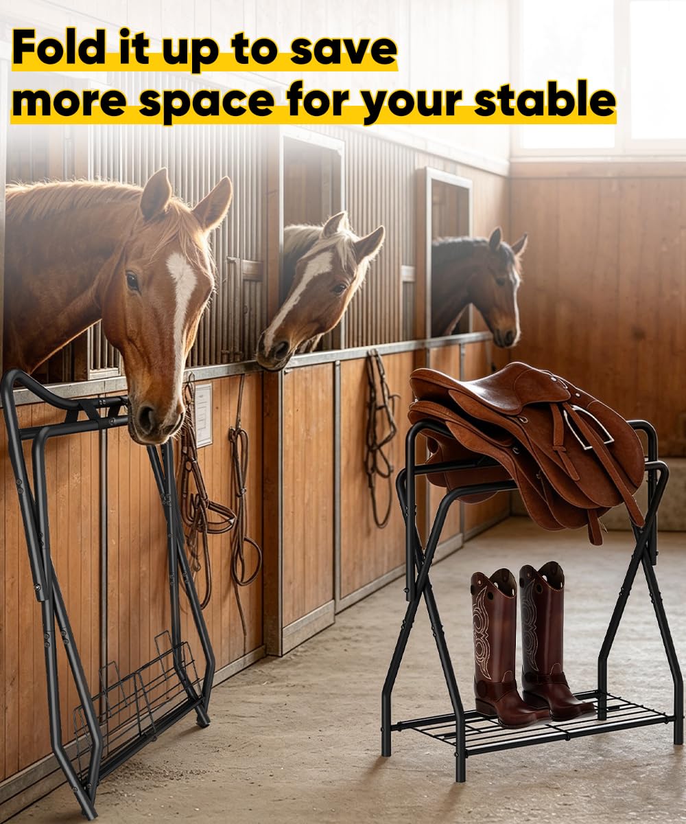 Foldable Black Horse Saddle Rack with Storage W802420