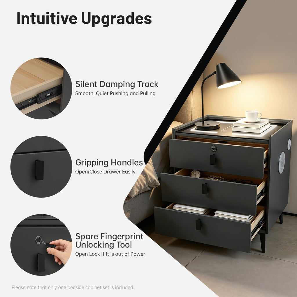 Smart LED Nightstand with Wireless Charging and Fingerprint Lock W43618