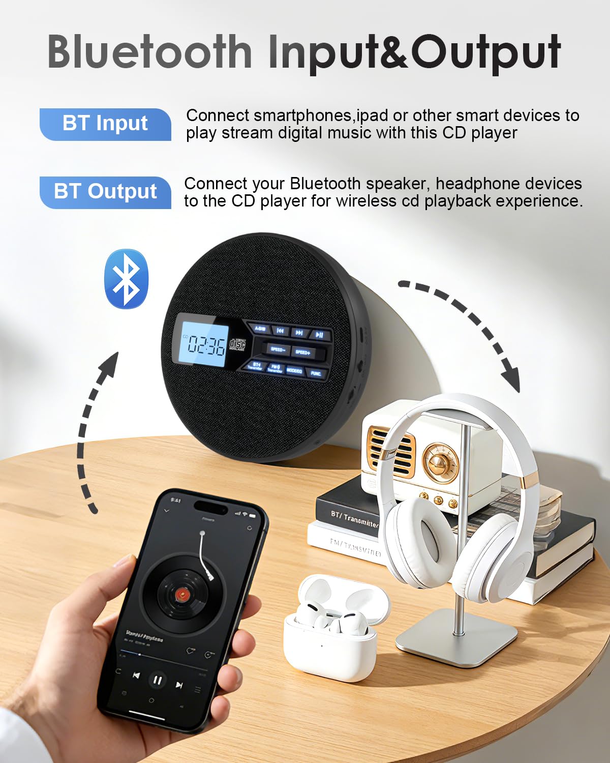 Portable CD Player with Bluetooth & FM Transmitter P22473