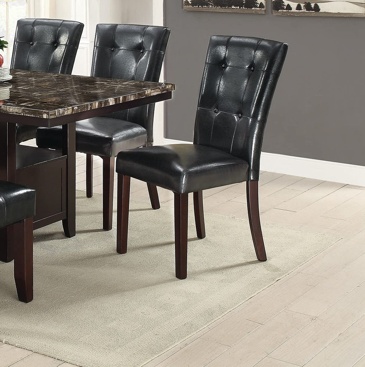 Set of 2 Black Faux Leather Tufted Dining Chairs B11710