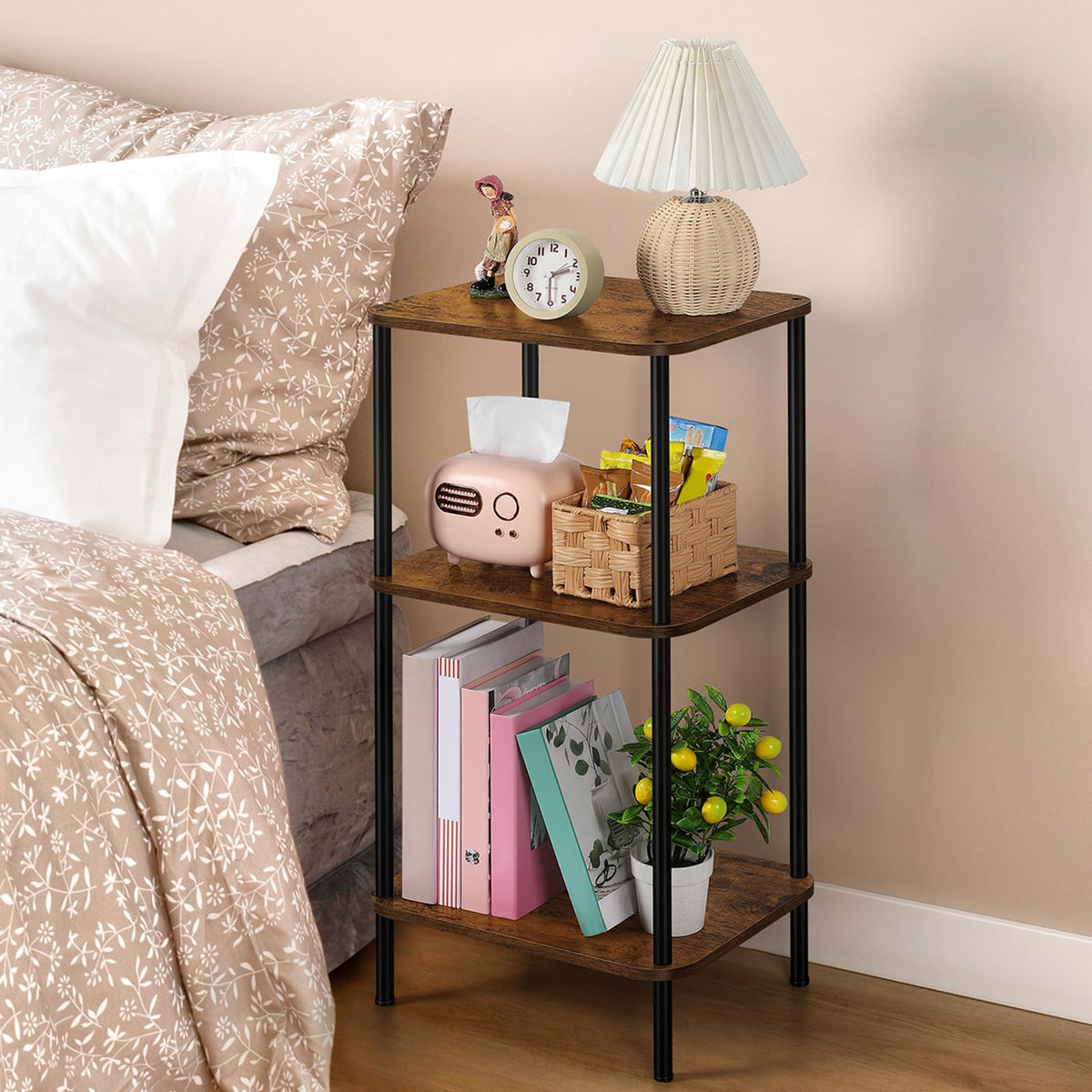 3 Tier Rustic Brown End Table T185249