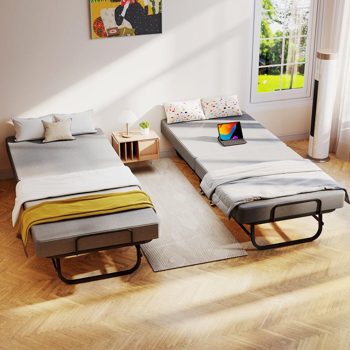 Folding Bed with Mattress on Wheels J672