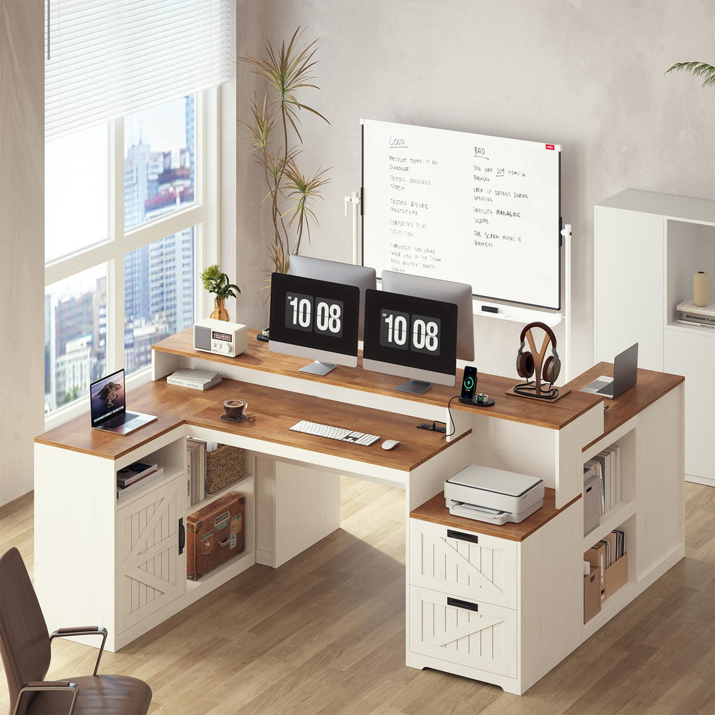 63" L Shaped Desk with Drawers and Printer Stand L662
