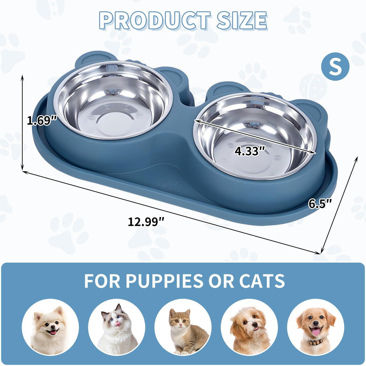 Stainless Steel Double Pet Bowls with Non-Slip Base L5745