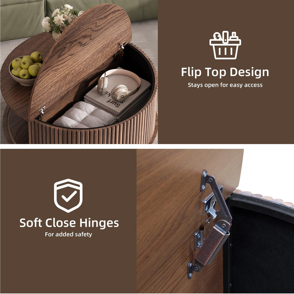 Round Coffee Table with Storage, 31.5", Walnut G3737