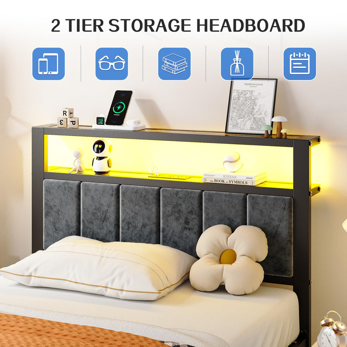 Twin Size Grey Upholstered Bed Frame R309