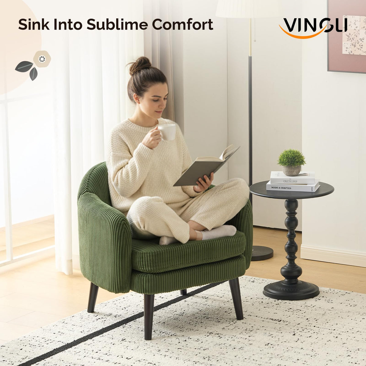 Green Corduroy Accent Armchairs Set of 2 V727124