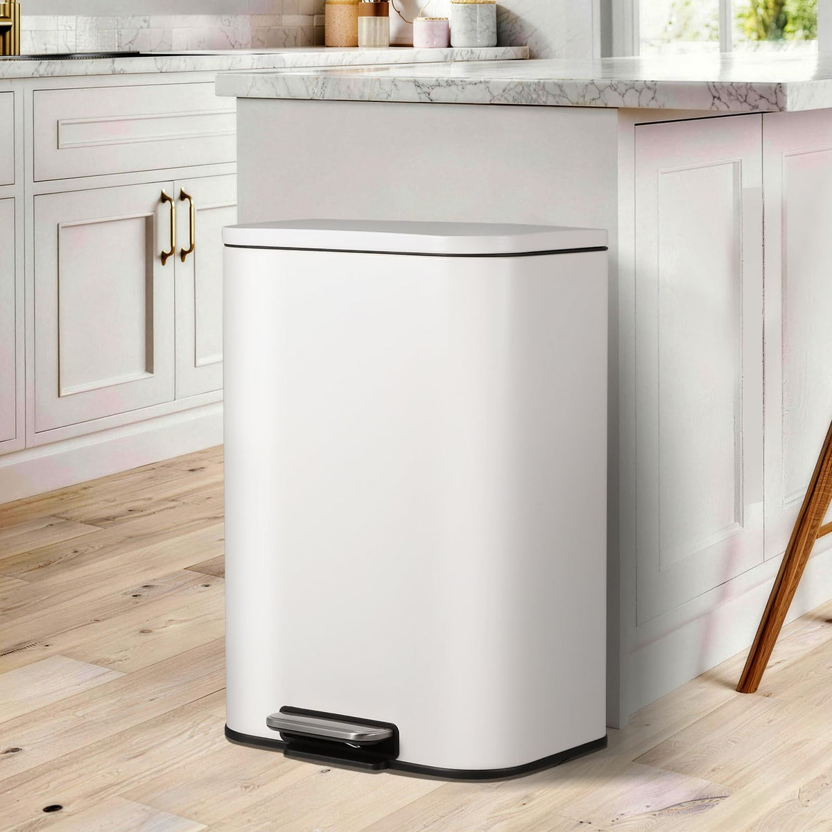 13.2 Gallon White Stainless Steel Step Trash Can Y546888