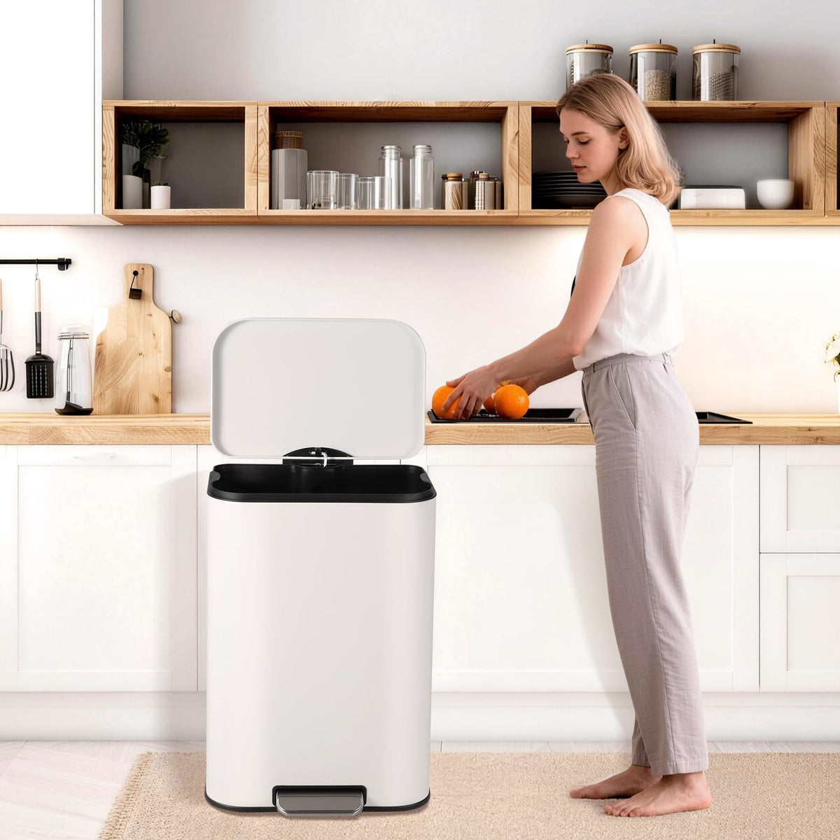 13.2 Gallon White Stainless Steel Step Trash Can Y546888