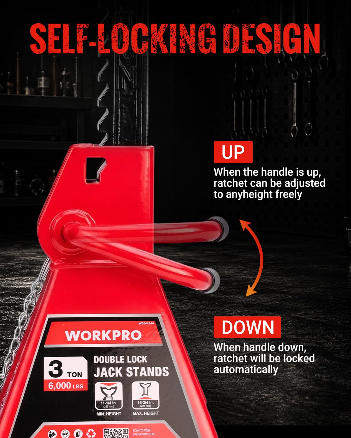 3 Ton Jack Stands with Double Lock, 1 Pair E605