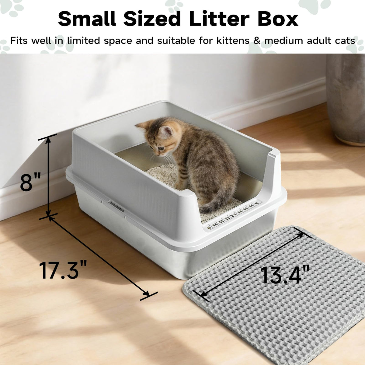 Stainless Steel Cat Litter Box with High Sides, Litter Mat, Scoop E18836