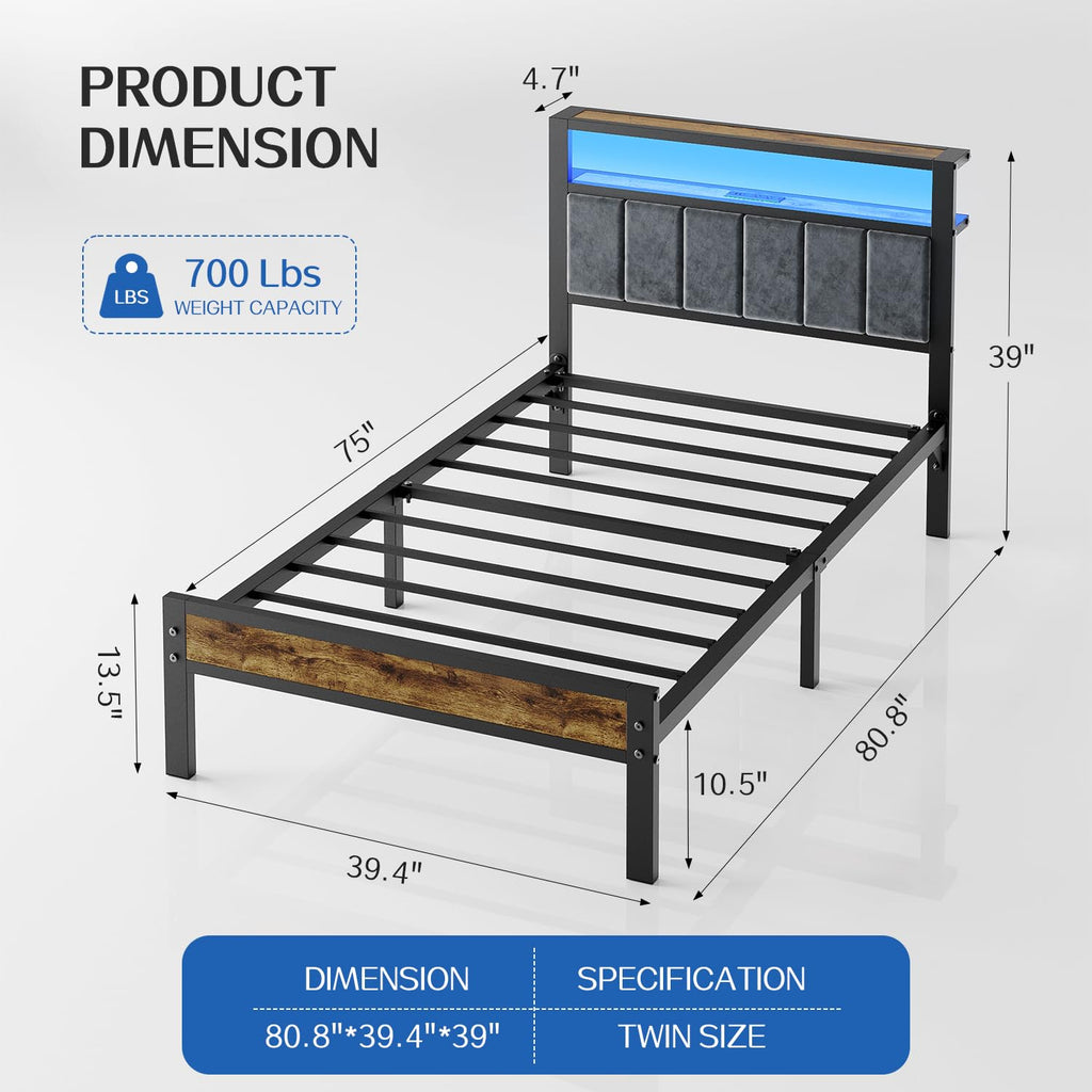 Twin Size Grey Upholstered Bed Frame R309