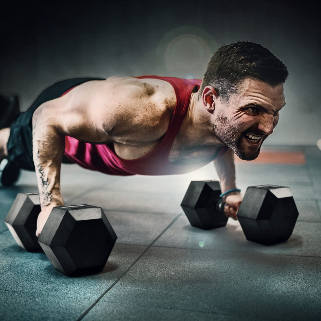 Rubber Grip Encased Hex Dumbbell Hand Weights Anti-Slip B362704