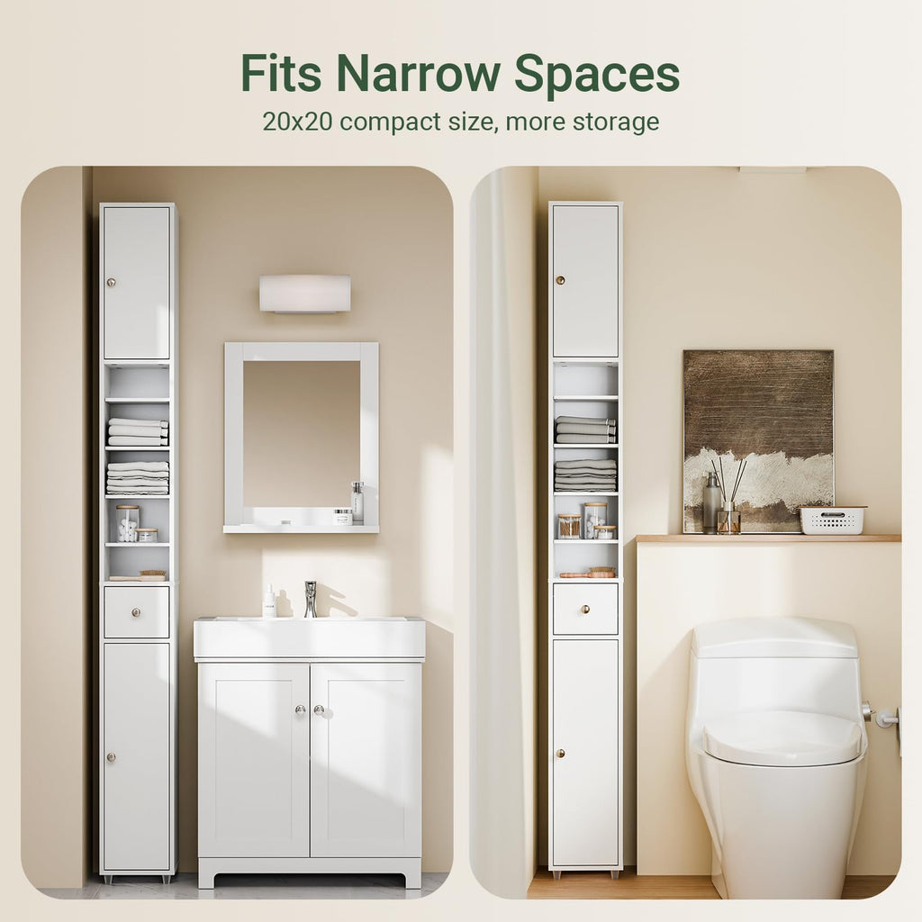 Narrow White Bathroom Storage Cabinet M439