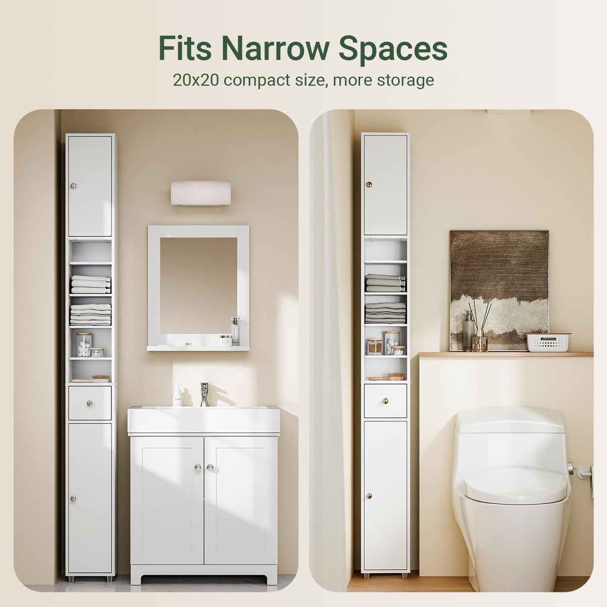 Narrow White Bathroom Storage Cabinet M439