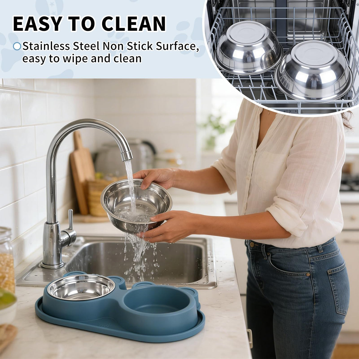 Stainless Steel Double Pet Bowls with Non-Slip Base L5745