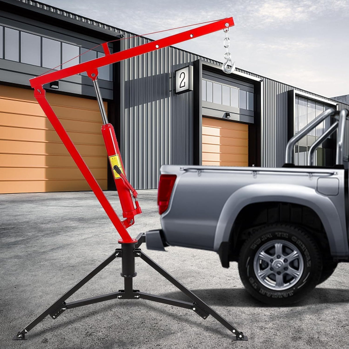 1000 LBS Hydraulic Truck Crane with 3 Adjustable Booms P25957