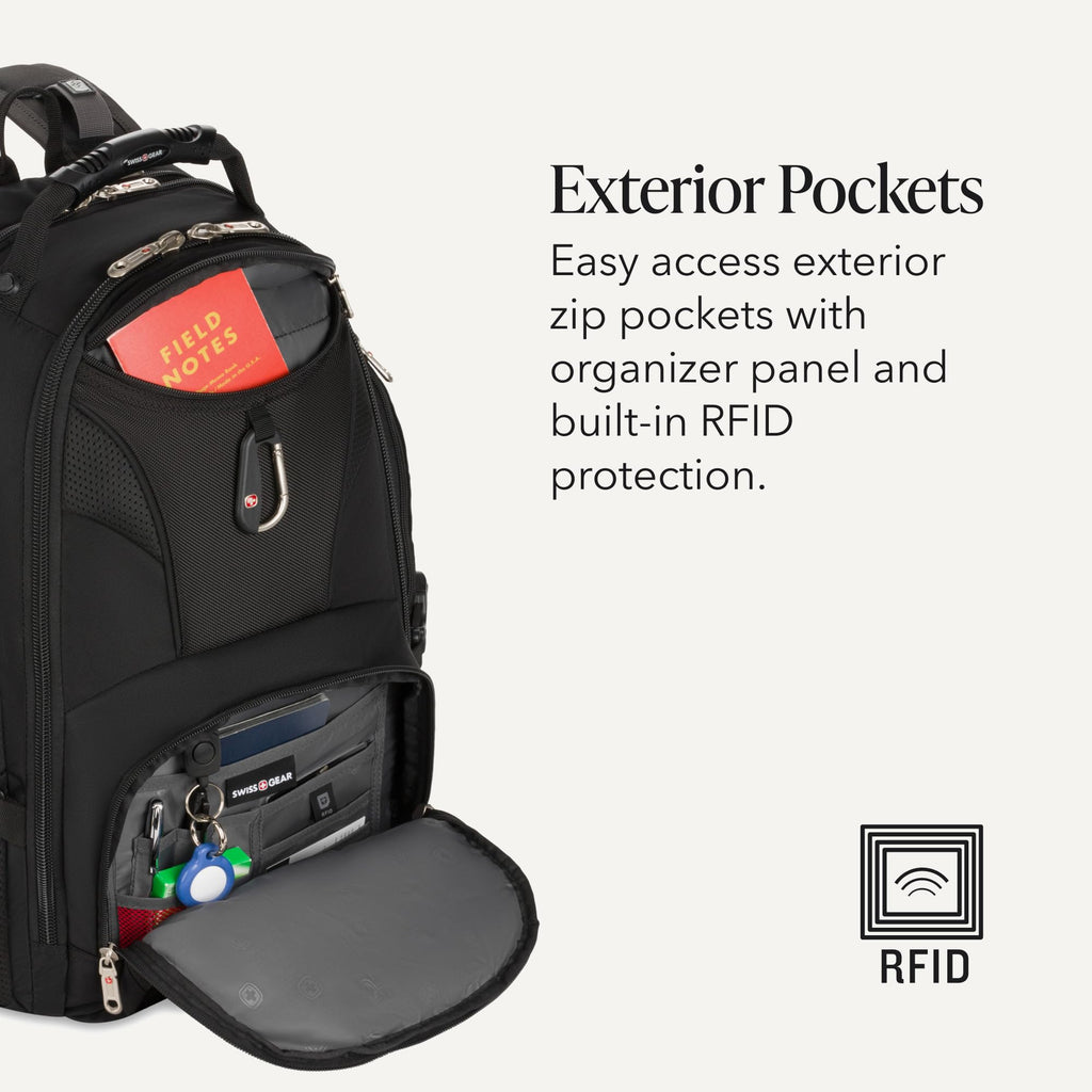 Black 17-Inch Laptop Backpack with Tablet Pocket B9852