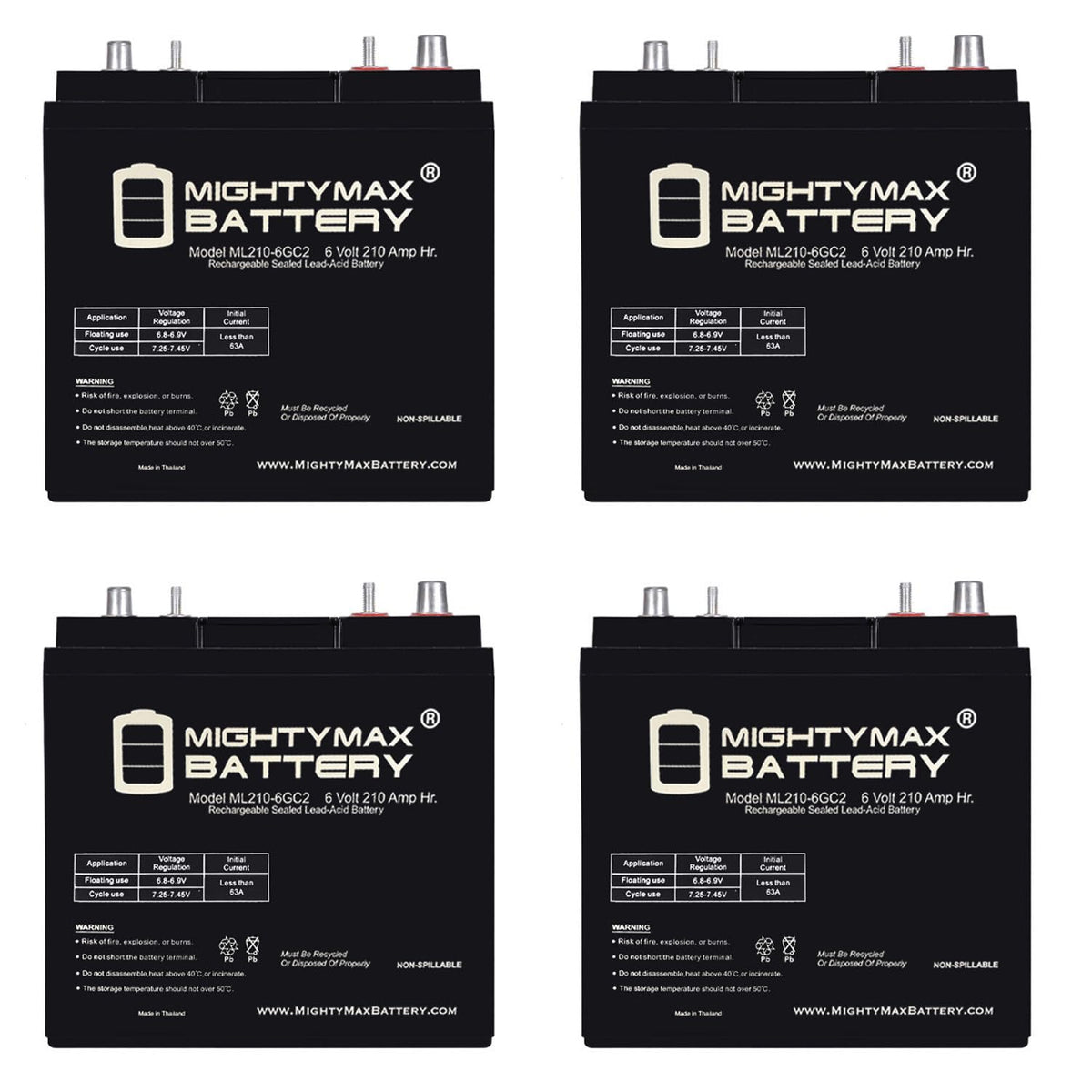 6V 210AH Dual Terminal SLA Replacement Battery 4 Pack K990