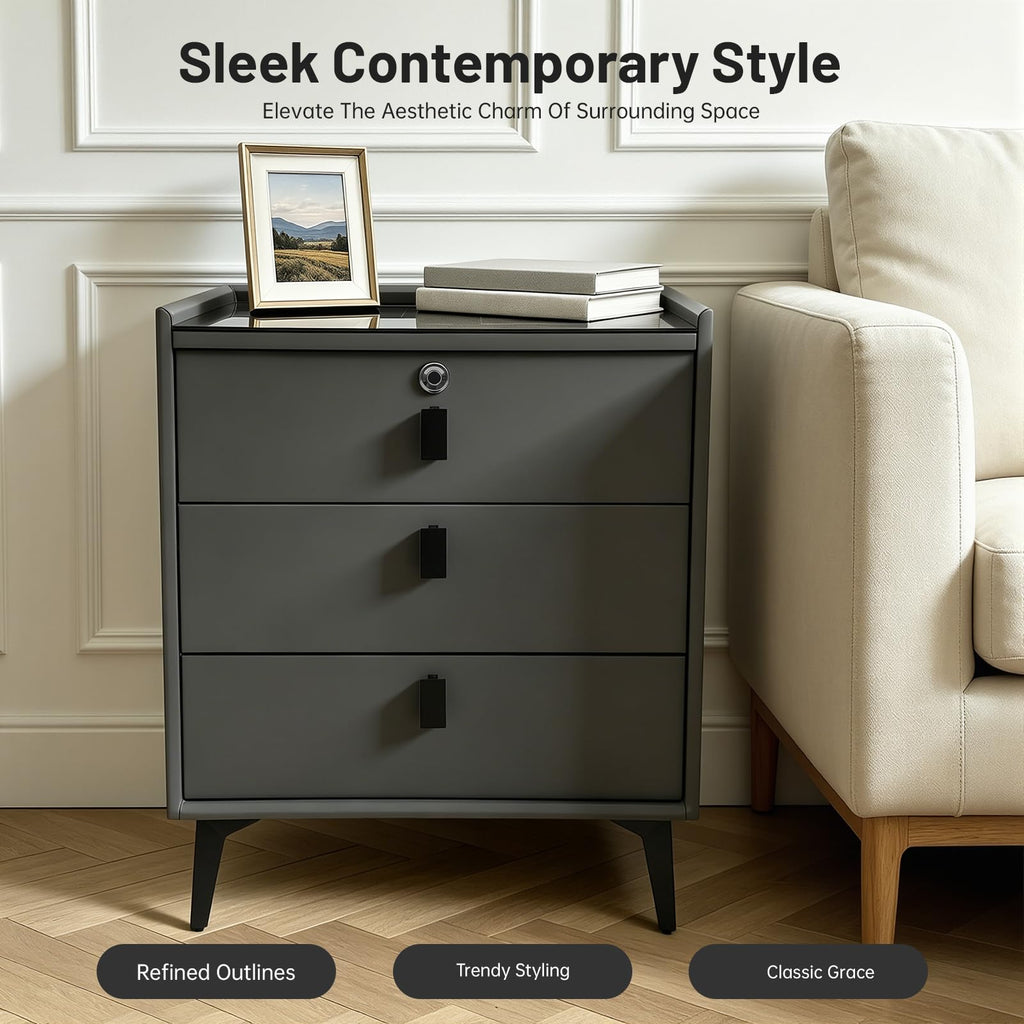 Smart LED Nightstand with Wireless Charging and Fingerprint Lock W43618